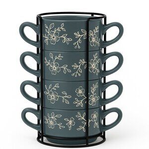 Temp-tations Old World Stackable Soup Bowls with Metal Rack – Set of 4